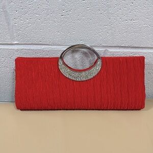Bright red patterns evening clasp with cubic zirconia​​​​​​​​